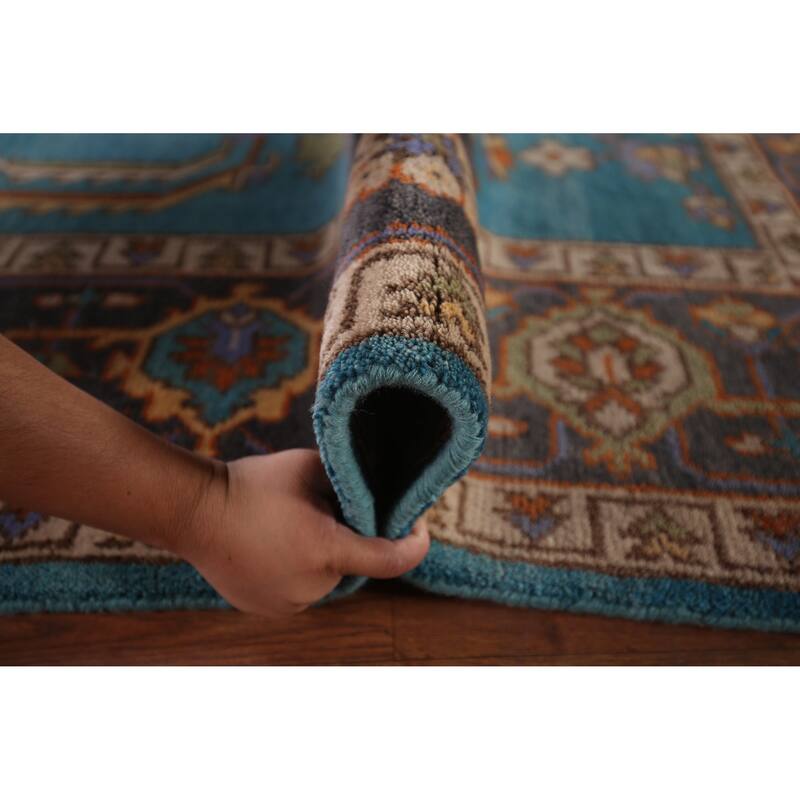 Blue Oushak Oriental Area Rug Handmade Wool Carpet - 8'11" X 11'8"