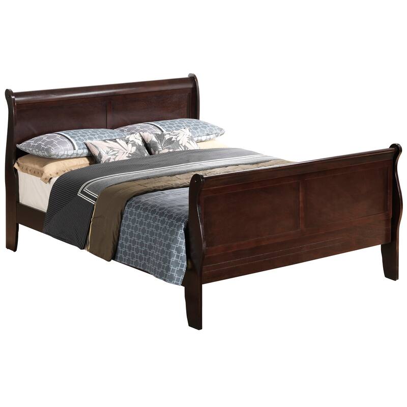 Cappuccino Sleigh Bed - Solid Pine Wood Platform Bed Frame - Full Size - Headboard & Slats Included