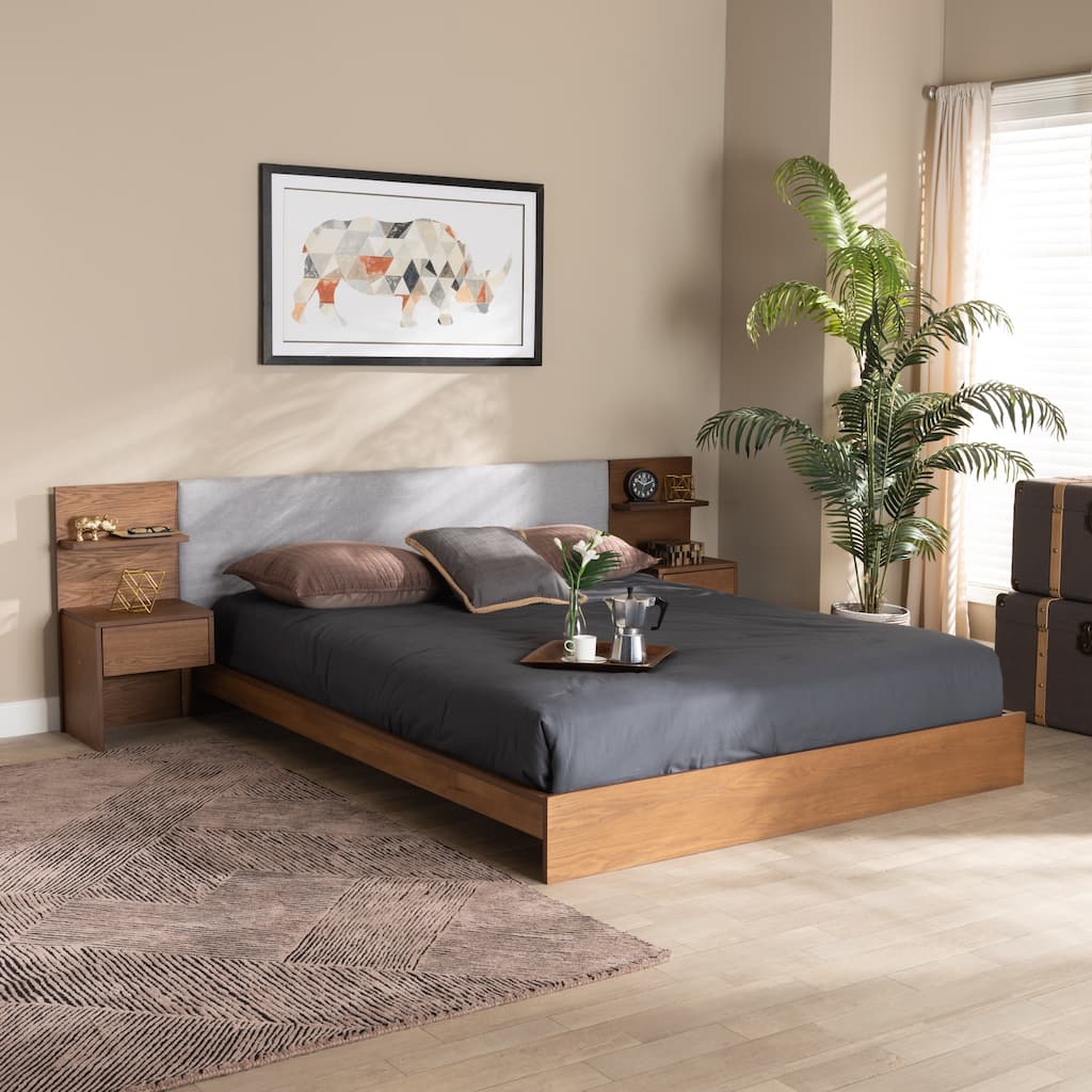 Sami Modern and Contemporary Storage Bed with Built-In Nightstands