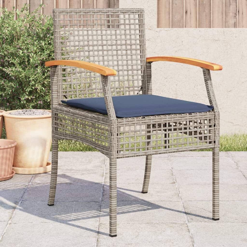vidaXL Garden Chair Grey Poly Rattan Standard Removable Covers - 22.4 x 21.3 x 33.5 in