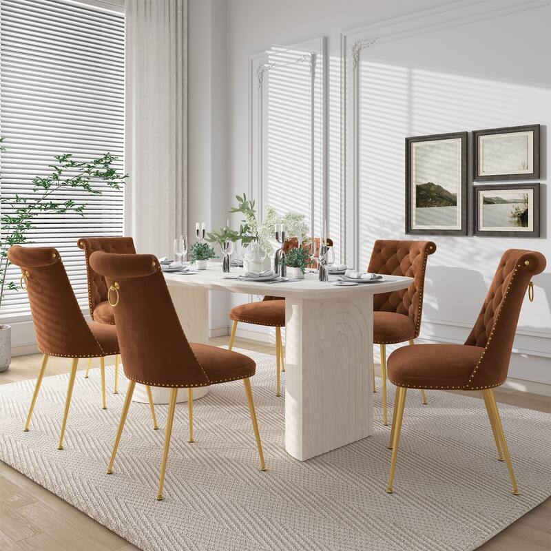 7-Piece Clihome Modern Wood Table Velvet Chair Dining Set