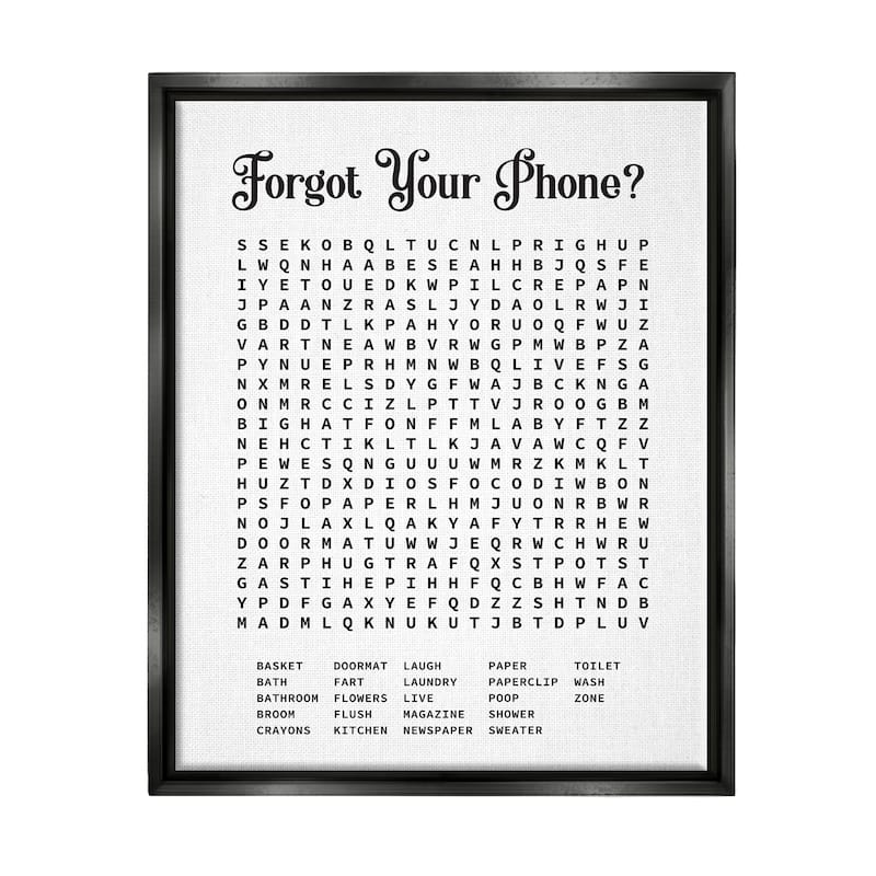 Stupell Phone Crossword Puzzle Bathroom Word Design Floater Frame - Black
