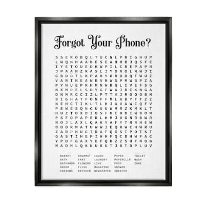 Stupell Phone Crossword Puzzle Bathroom Word Design Floater Frame - Black