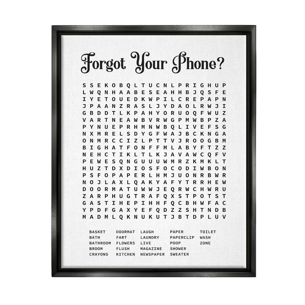 Stupell Phone Crossword Puzzle Bathroom Word Design Floater Frame - Black