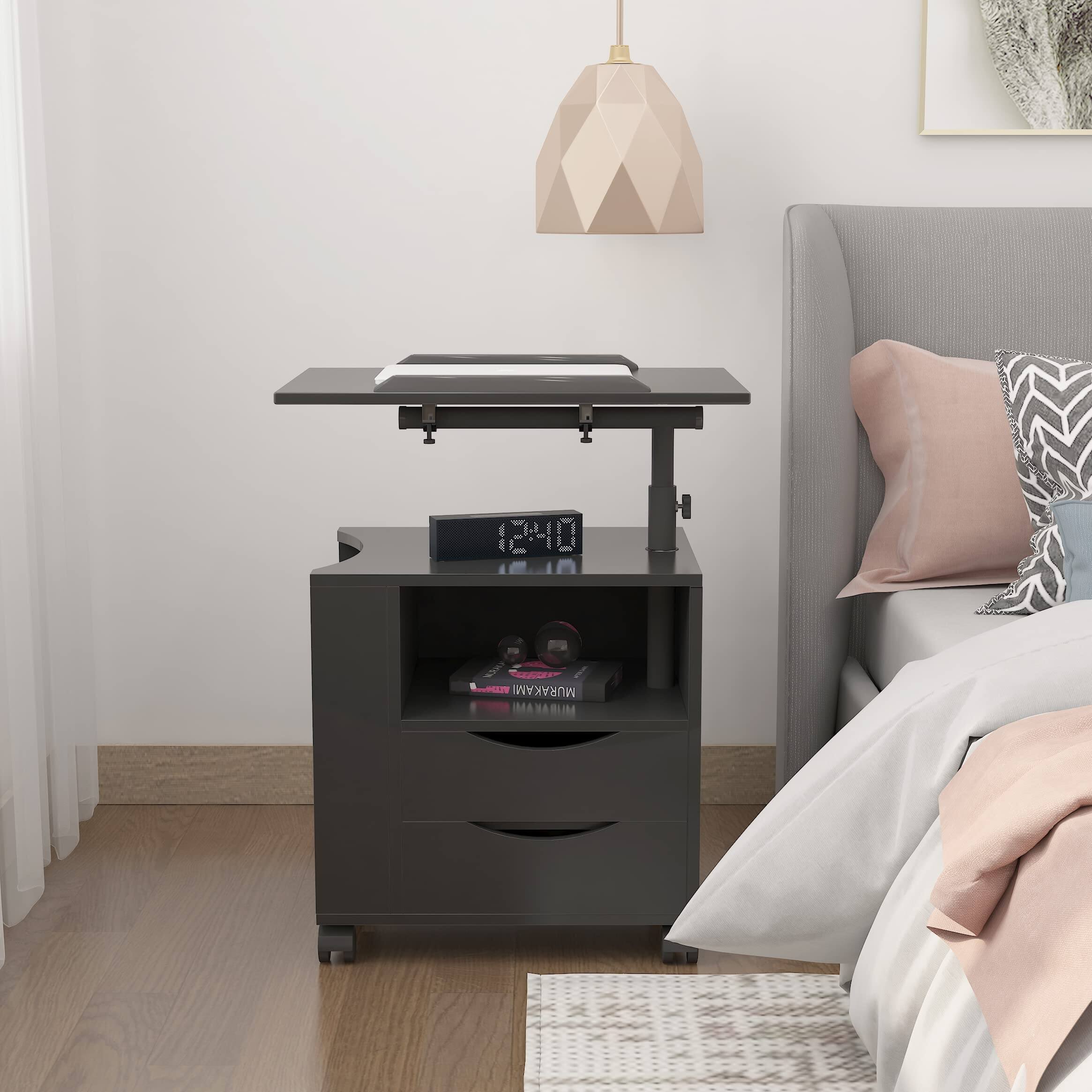 Bedside Functional Height Adjustable Table Nightstand with Wheels