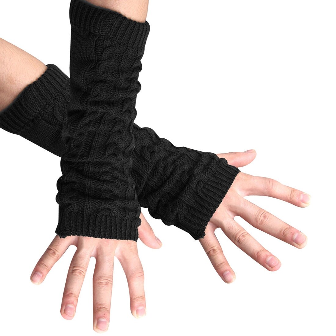 Shop Unique Bargains Black New Winter Fingerless Arm Warmer Long