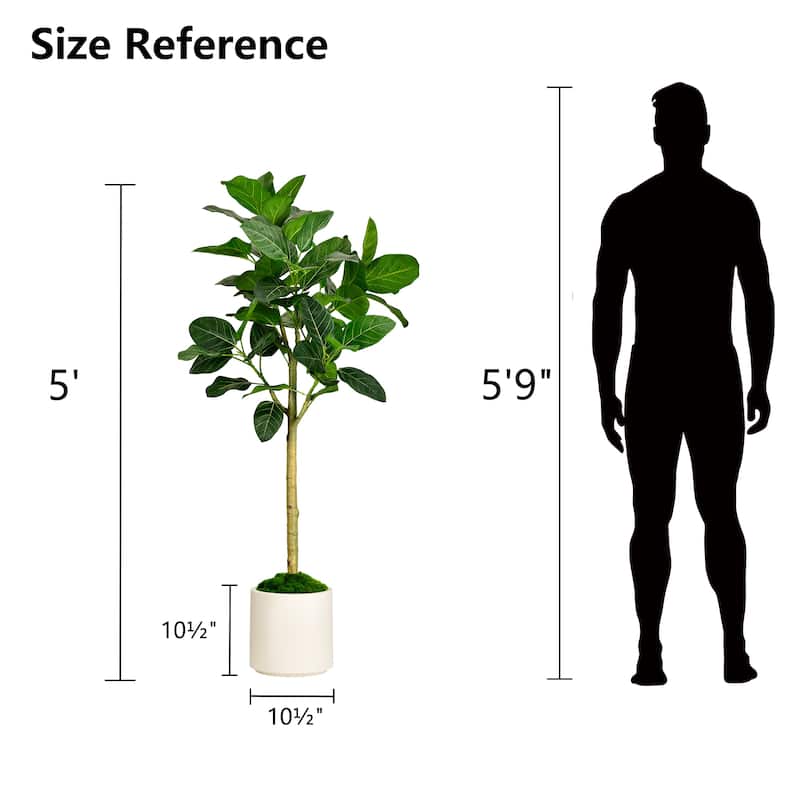 5 ft. Artificial Audrey Ficus Tree in White Decor Pot - 29.5 in. W x 29.5 in. D x 60.25 in. H
