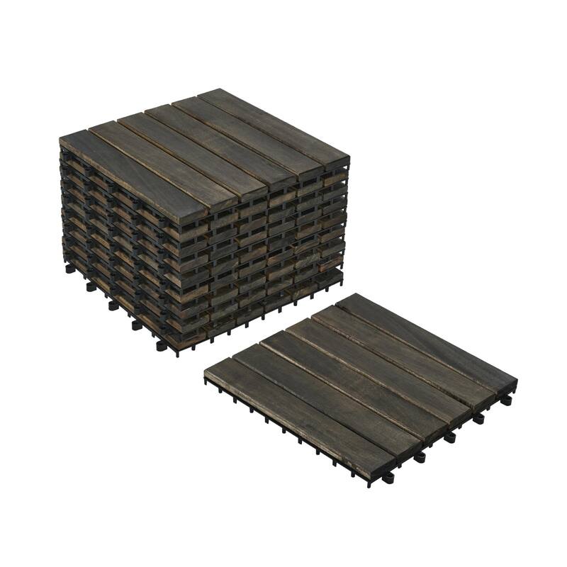 12" x 12" Dark Brown Square Interlocking Deck Tiles Striped Pattern