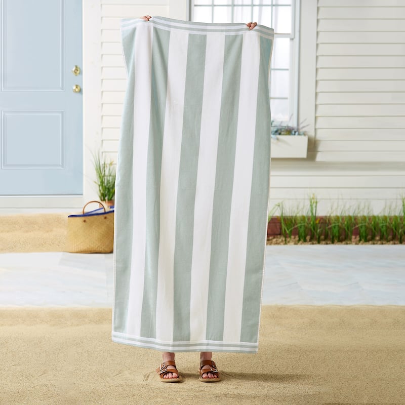 Linery & Co. 100% Cotton Velour Cabana Stripe Oversized Beach Towel.