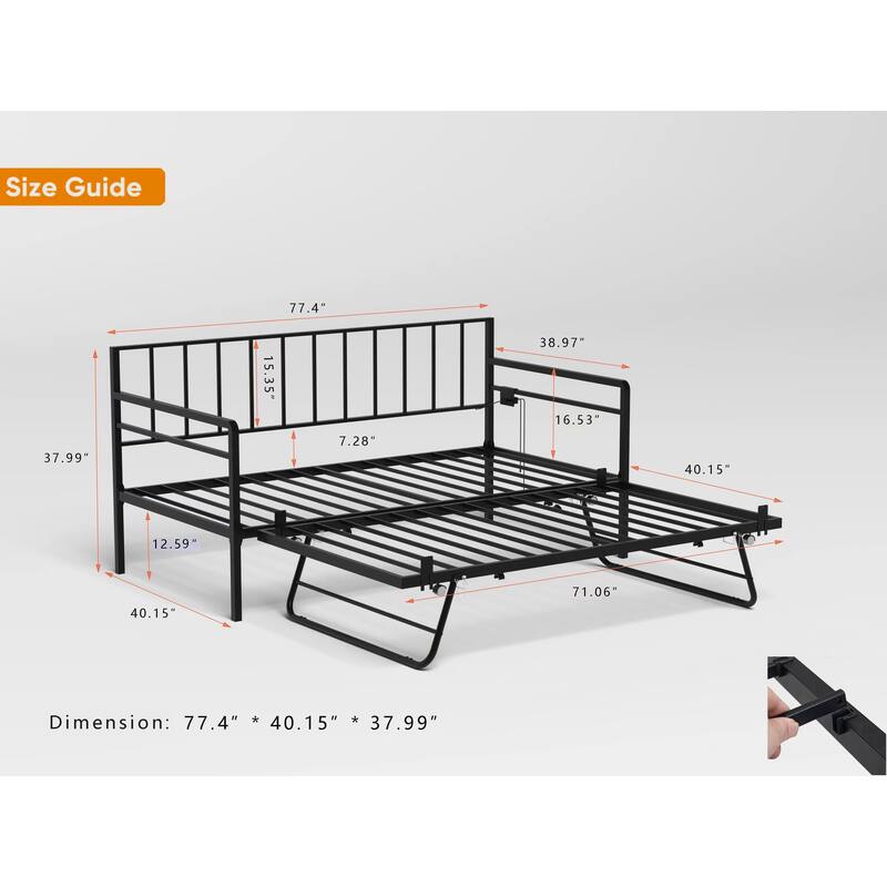 Twin Daybed with RGB LED Lights & Charging Station - Black