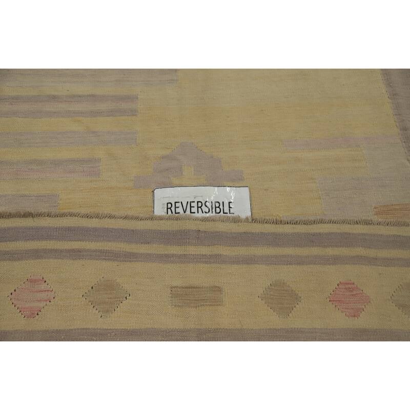 Hand Woven Oriental 100% Wool Carpet Southwestern Tribal Yellow & Gold Kilim Area Rug - 10' 0'' X 8' 2''