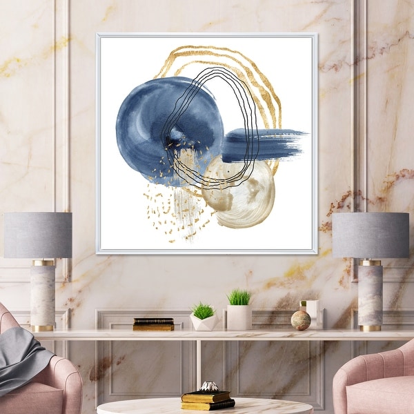 Designart 'Abstract Dark Blue Gold & Black Underwater Life' Modern Framed Canvas Wall Art Print. Opens flyout.