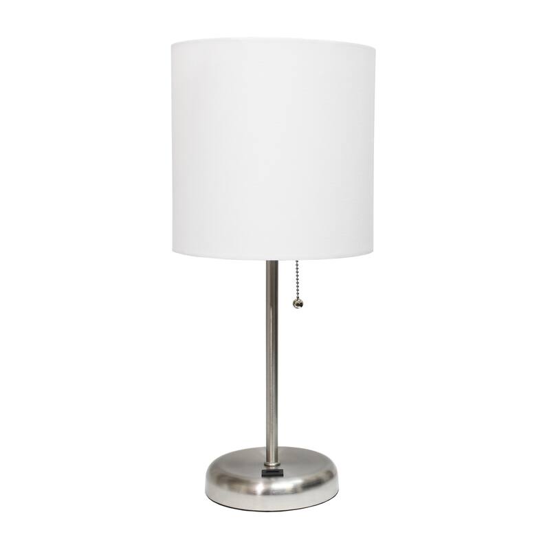 White Stick Lamp with USB charging port and Fabric Shade