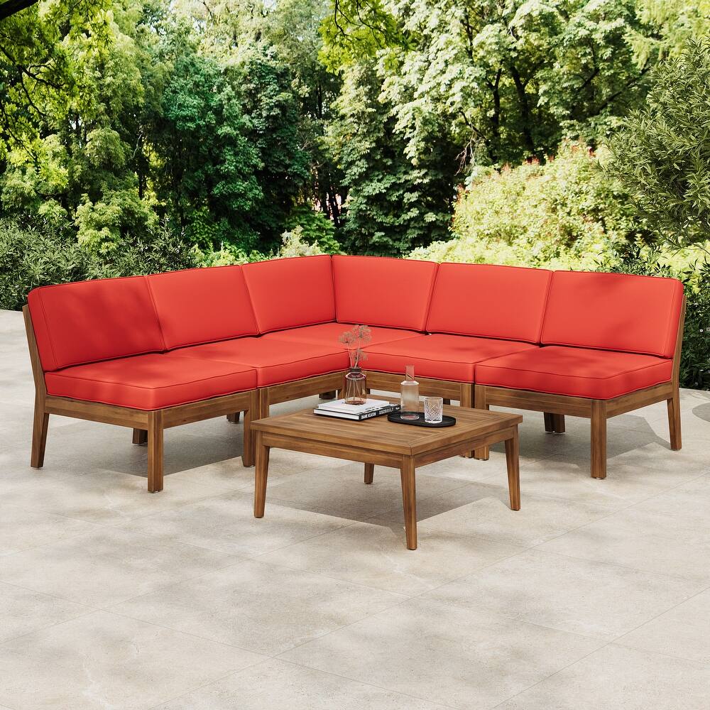 Christopher Knight Home - Xanthe Acacia Wood Patio 6 Piece Sectional Sofa Set with Water Resistant Cushion