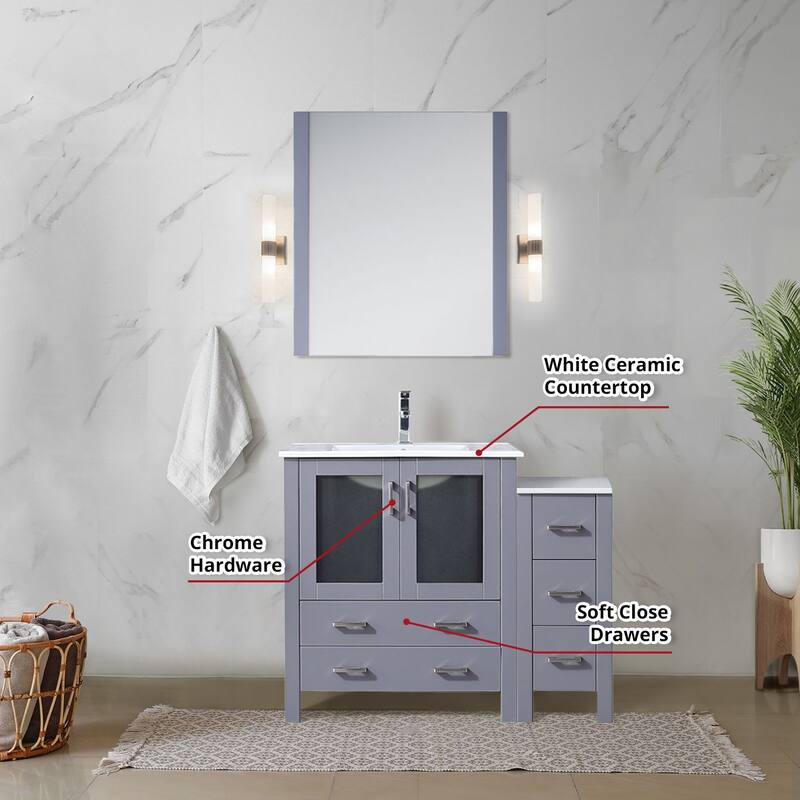 Volez Bath Vanity with Side Cabinet, Faucet Set and Mirror