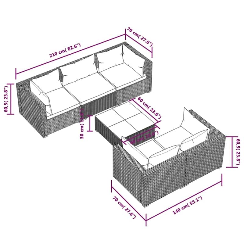 vidaXL Patio Lounge Set Outdoor Sectional Sofa Set Table Garden Poly Rattan