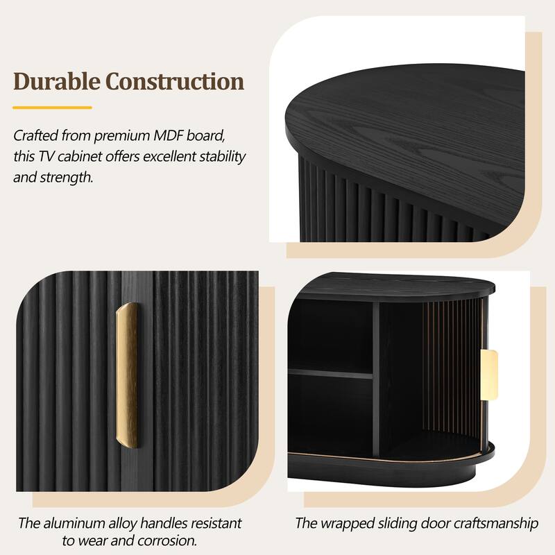 Roomfitters Farmhouse TV Stand, Fluted Wooden Media Console with Sliding Tambour Doors, Adjustable Storage, for TVs up to 75"