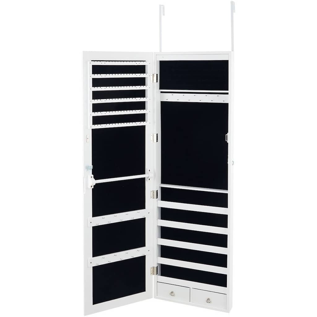 Wall Mounted Lockable Mirror Jewelry Cabinet with LED Light - 4.5" x 3.5" x 56.5" (W x D x H)