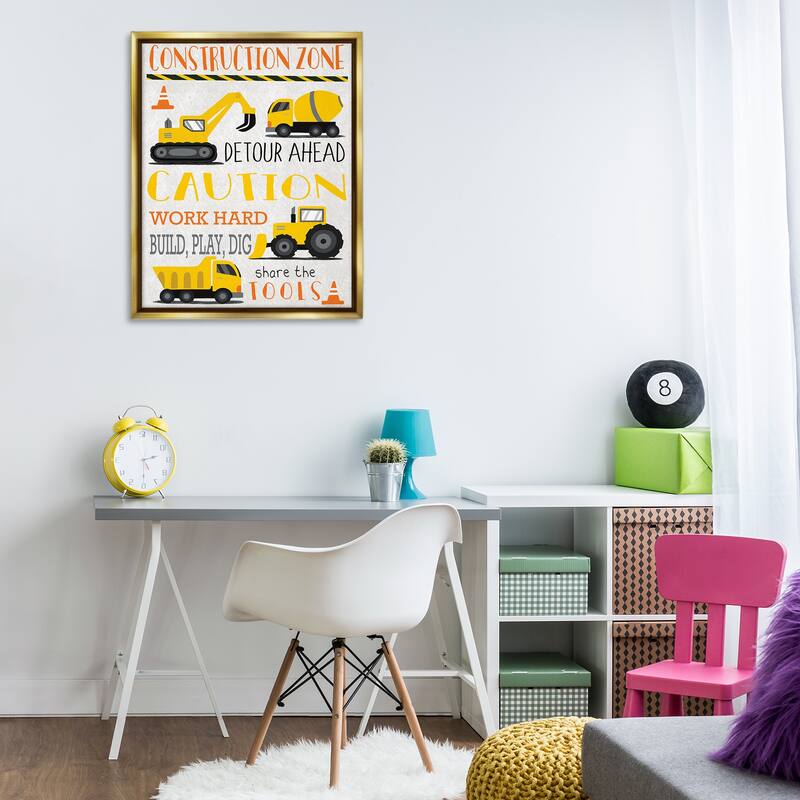 Stupell Construction Zone Ahead Framed Floater Canvas Wall Art Design By Elizabeth Tyndall