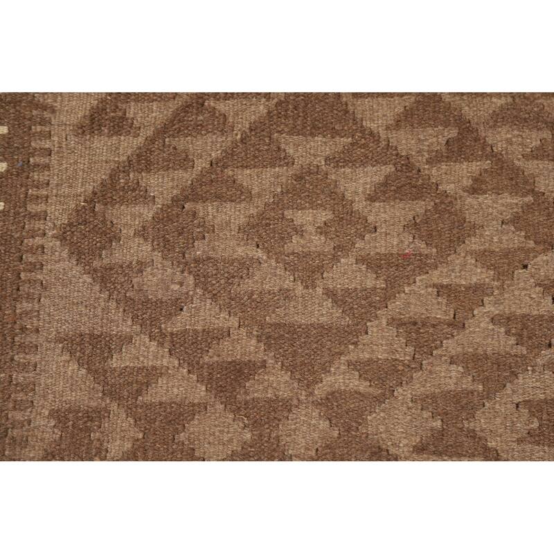 Geometric Kilim Oriental Area Rug Flat-weave Brown Wool Carpet - 5'2" x 6'8"