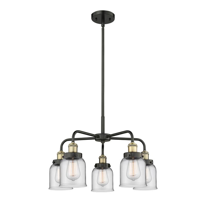 Innovations Lighting Bell - 5 Light 23" Stem Hung Chandelier - Clear/Black Antique Brass