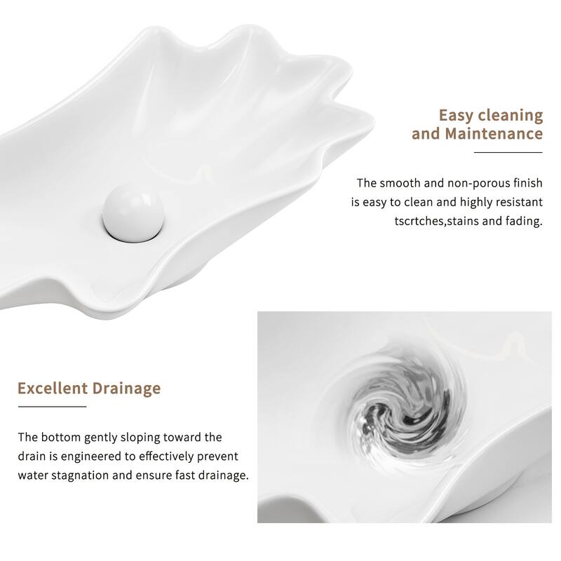 GDFStudio - Sebastian Artistic Shell-Shaped Vessel Bathroom Sink with Elegant Above-Counter Ceramic Basin Design