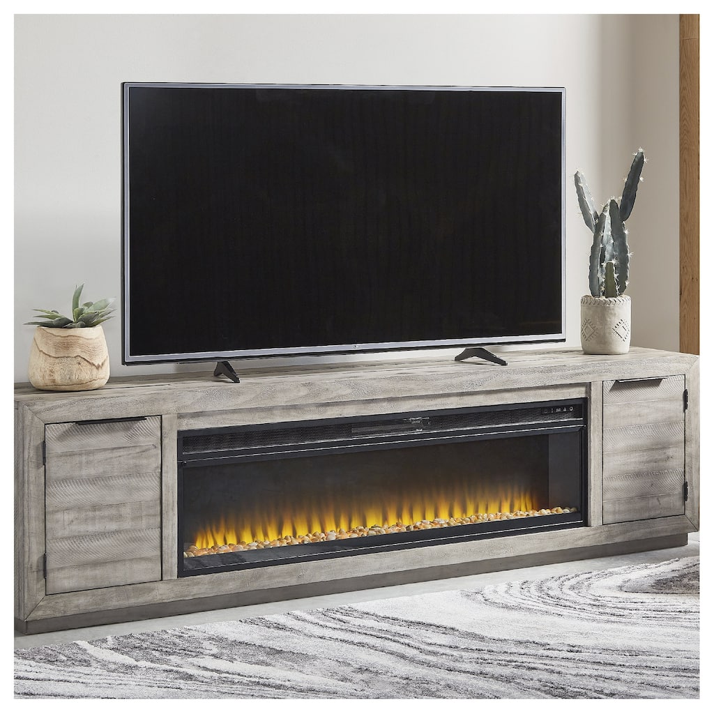 Signature Design by Ashley Krystanza 92" TV Stand for TVs up to 105" with Electric Fireplace - 92"W x 18"D x 25"H
