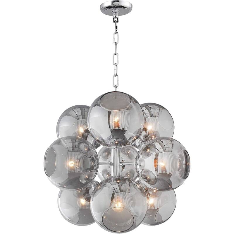 9 - Light Sputnik Sphere Chandelier Modern Smoked Glass Globe Lamp - N/A