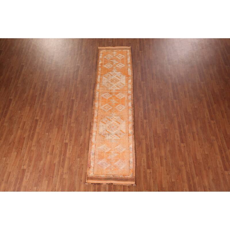 Transitional Oushak Turkish Vintage Runner Rug Handmade Wool Carpet - 2'10"x 11'2"