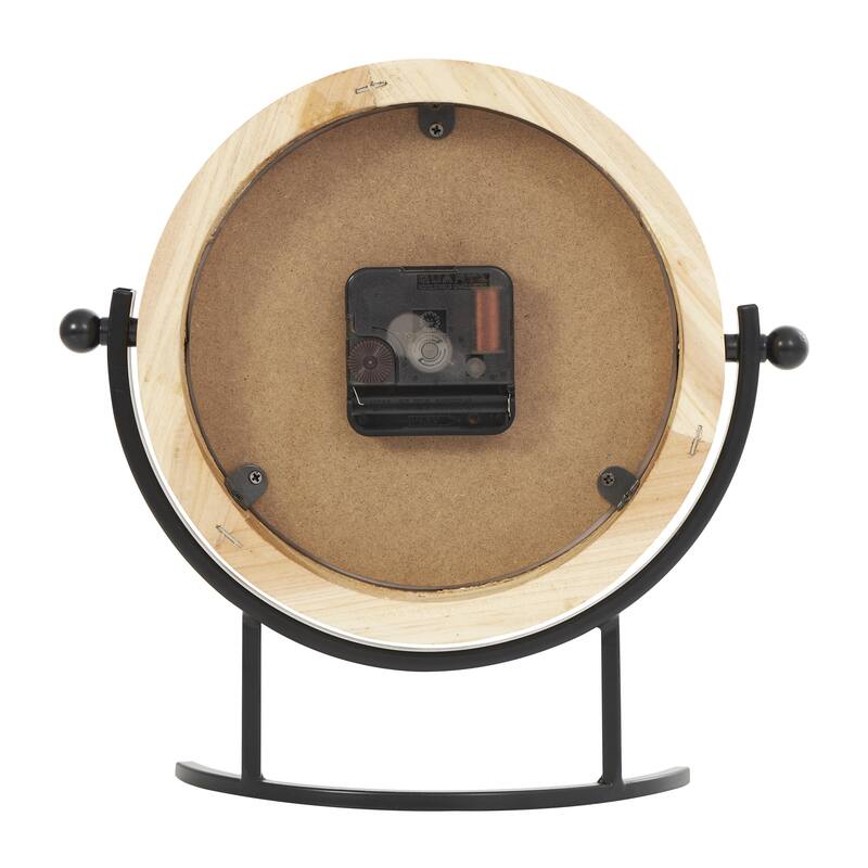 Wood Decorative Clock with Curved Black Metal Stand and Ball Details - Light Brown - Roche River Decor