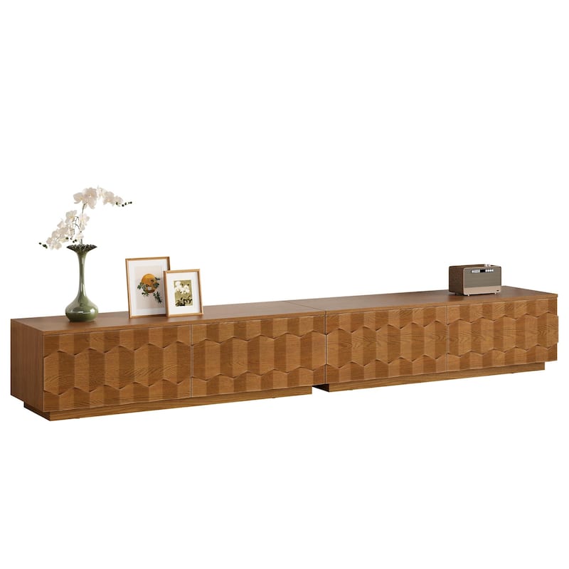 Brown Wood Grain Combination Tv Cabinet - 94"