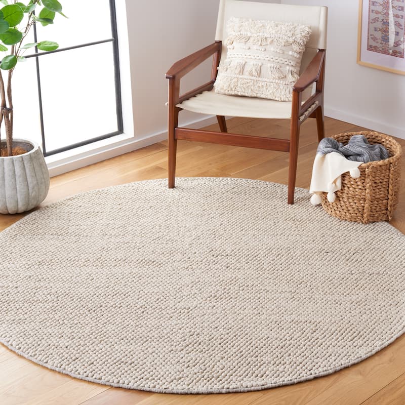 SAFAVIEH Handmade Natura Eduina New Zealand Wool Rug - 8' Round - Grey/Ivory - Round