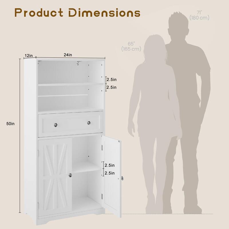 Javlergo White Adjustable Shelf Bathroom Cabinet with Drawer Tall Free Standing Bathroom Cabinet for Organization Living Room