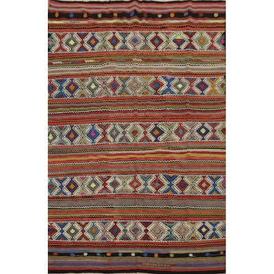 Hand Woven Oriental 100% Wool Carpet Southwestern Tribal Multi-Colored Kilim Area Rug - 7' 2'' X 6' 0''