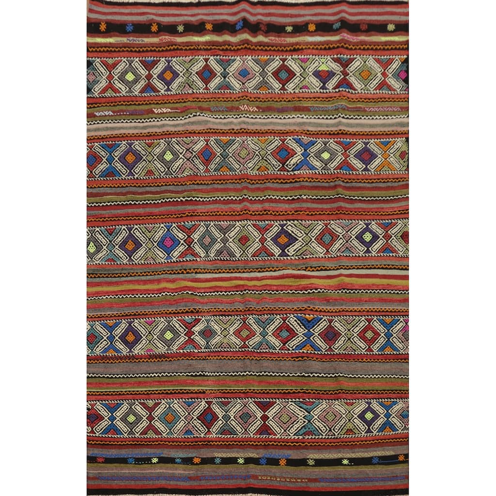 Hand Woven Oriental 100% Wool Carpet Southwestern Tribal Multi-Colored Kilim Area Rug - 7' 2'' X 6' 0''