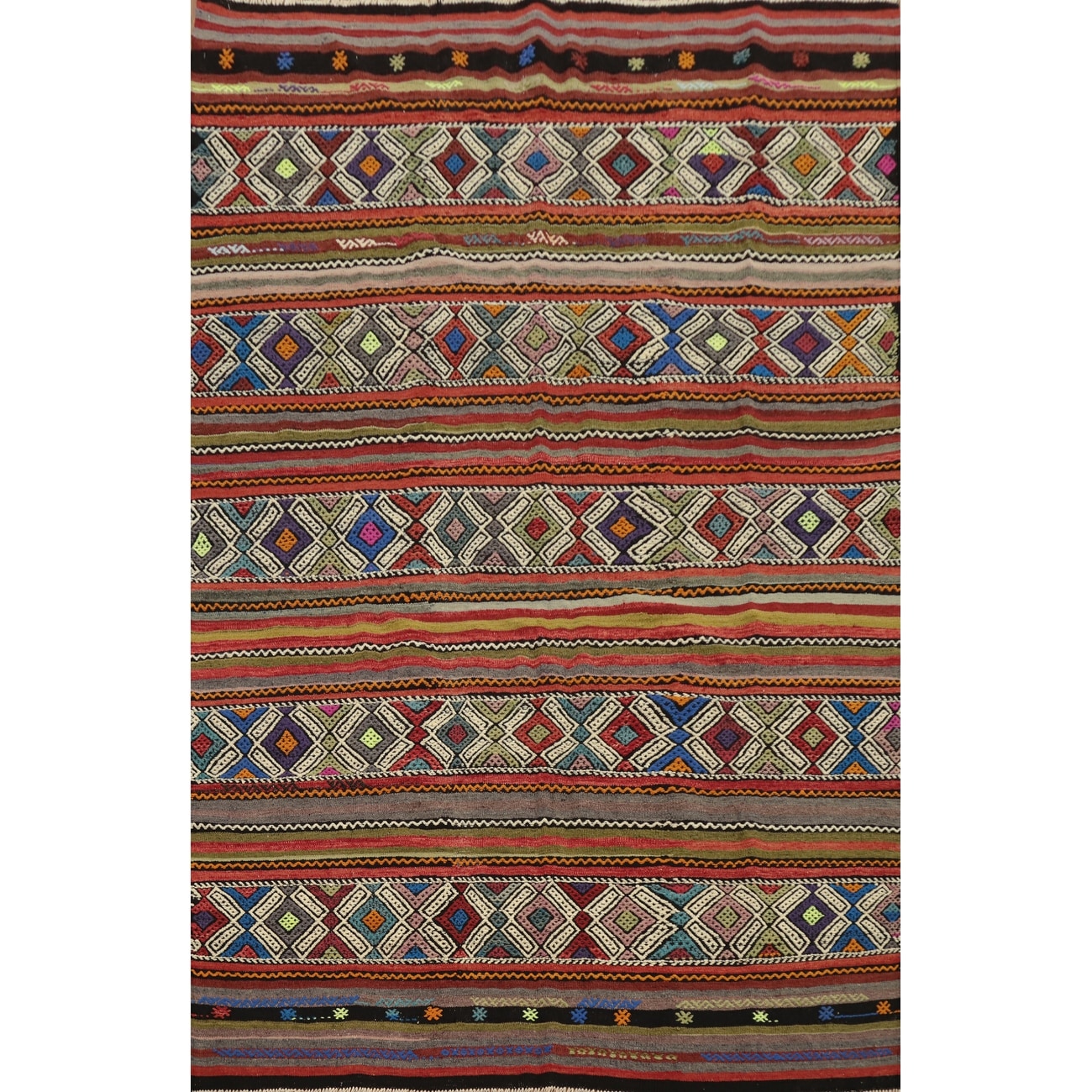 Hand Woven Oriental 100% Wool Carpet Southwestern Tribal Multi-Colored Kilim Area Rug - 7' 2'' X 6' 0''