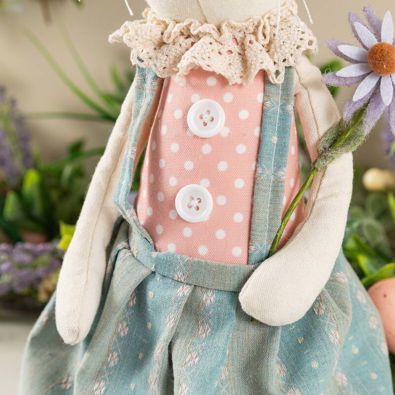Glitzhome Easter Fabric Girl Boy Bunny Duck Shelf Sitters or Standing Figurines Decor