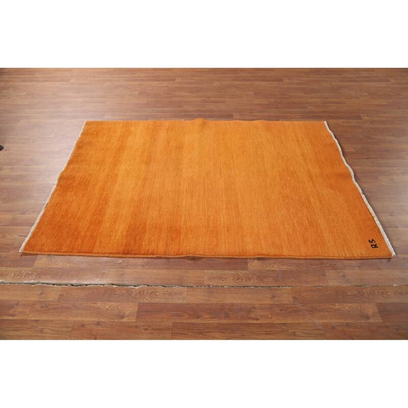 Orange Gabbeh Modern Rug Hand-Knotted Wool Carpet - 4'0"x 5'9"
