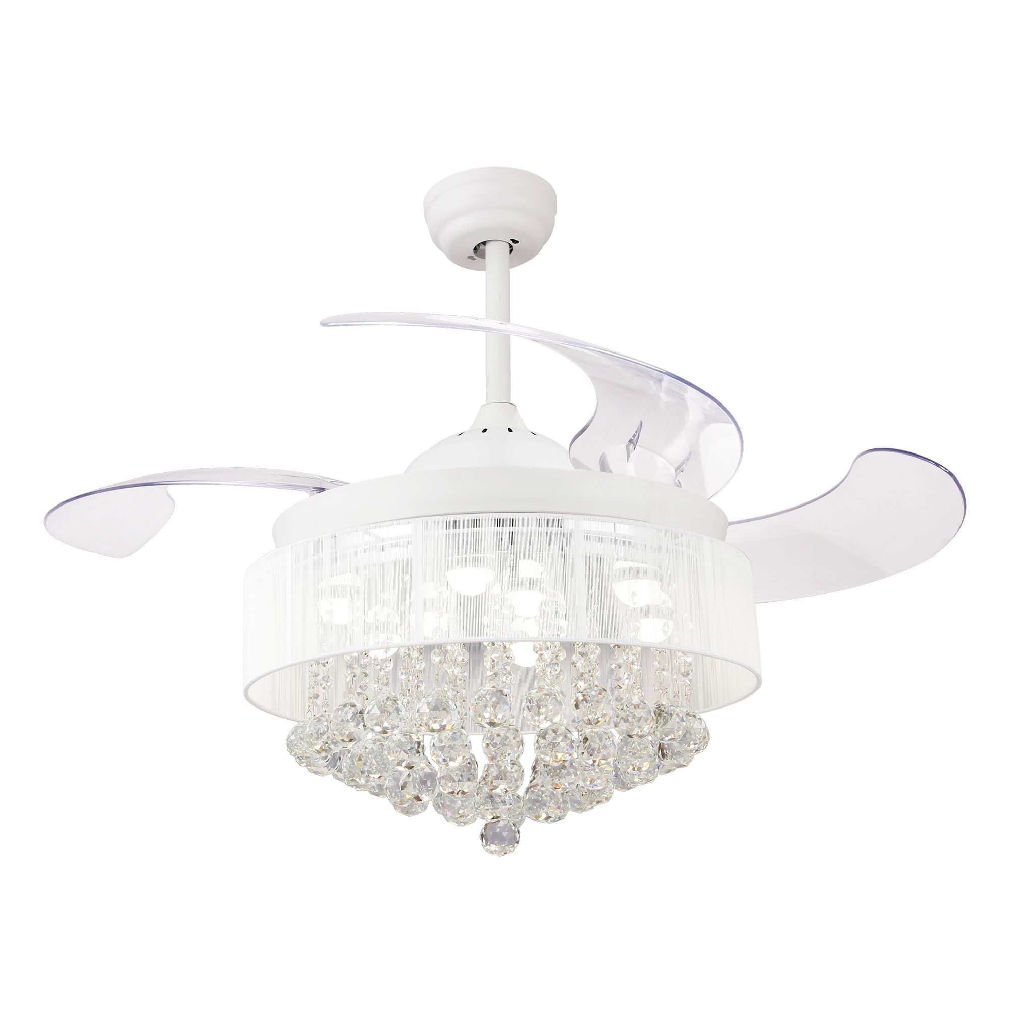 Modern Crystal Fandelier Retractable 4 Blades Led Ceiling Fan