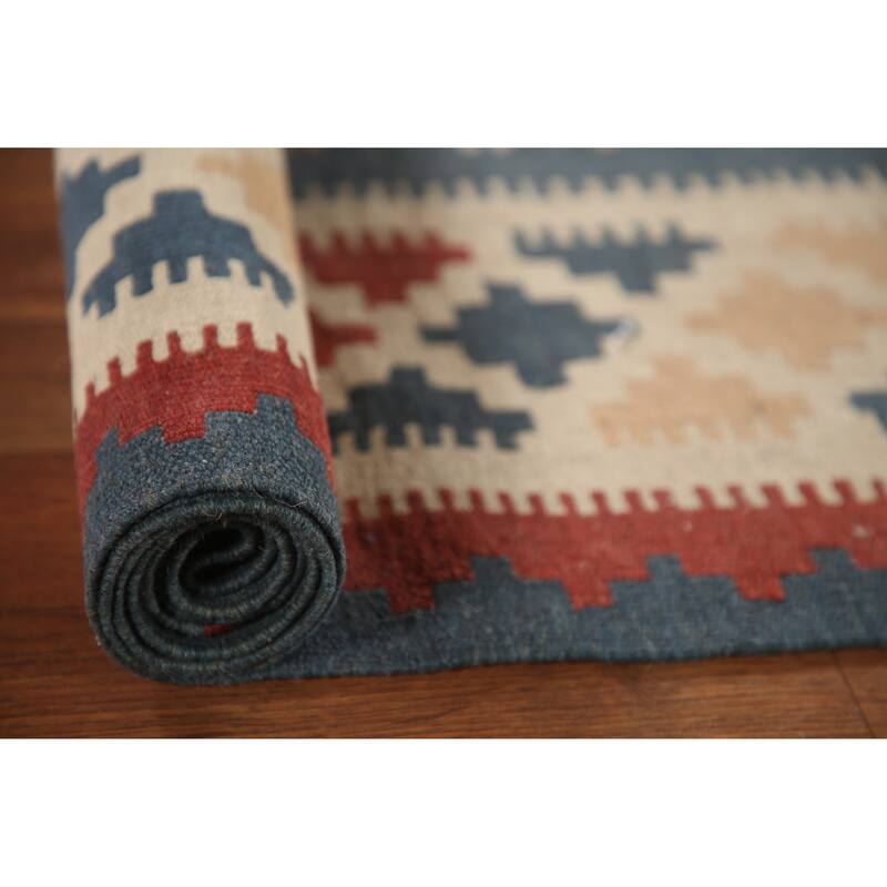 Geometric Kilim Persian Vintage Rug Flatweave Wool Carpet - 6'7"x 10'9"