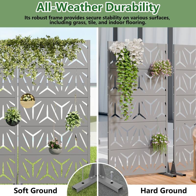 Dovelina Outdoor Freestanding Metal Privacy Screen Decorative Garden Fence (Set of 2)