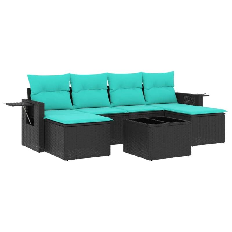 vidaXL 7 Piece Patio Sofa Set with Cushions Black Poly Rattan - 21.7 x 24.4 x 27.2