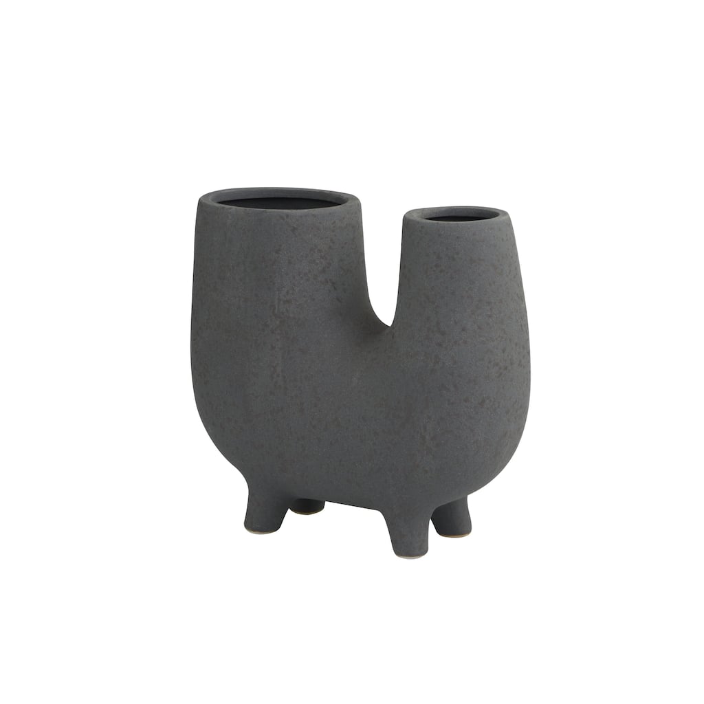 Ceramic Abstract U-Shaped Decorative Vase with Small Feet - Dark Gray - CosmoLiving by Cosmopolitan