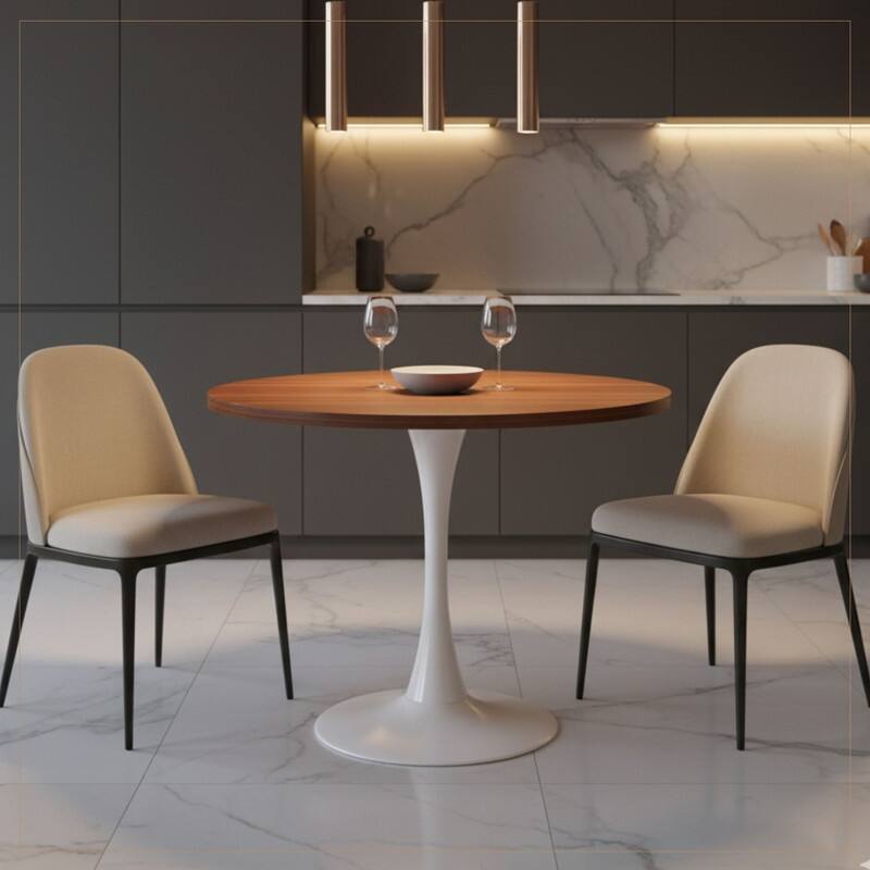 Bristol 36" Round Dining Table for 4 with MDF Top and Modern White Iron Base for Kitchen & Dining Room