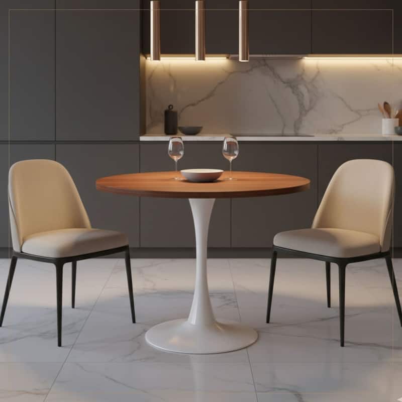 Bristol 36" Round Dining Table for 4 with MDF Top and Modern White Iron Base for Kitchen & Dining Room