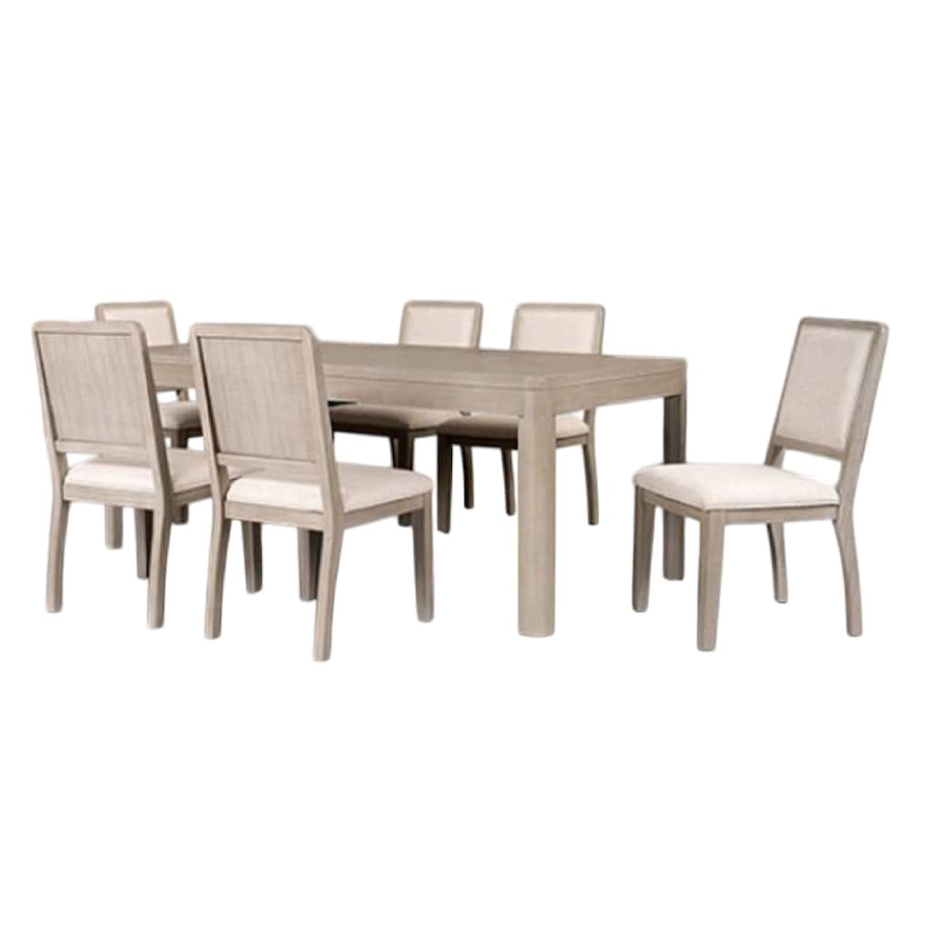 Giva 7pc Dining Table Set, 6 Polyester Chairs, Natural Brown Wood