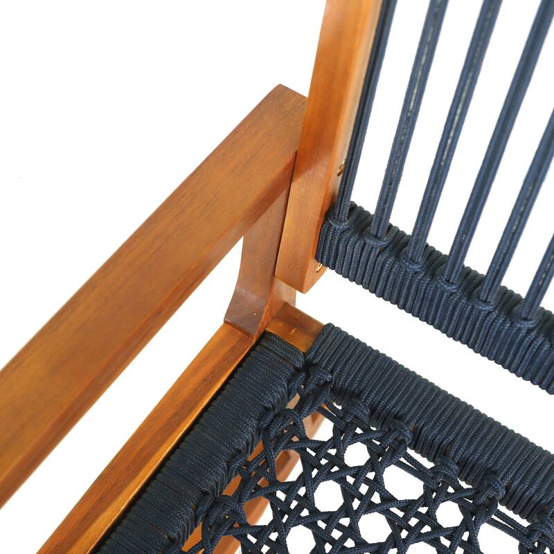 JONATHAN Y Laguna Coastal Casual 352-LBS Support Acacia Wood and Woven Rope Outdoor Rocking Chair