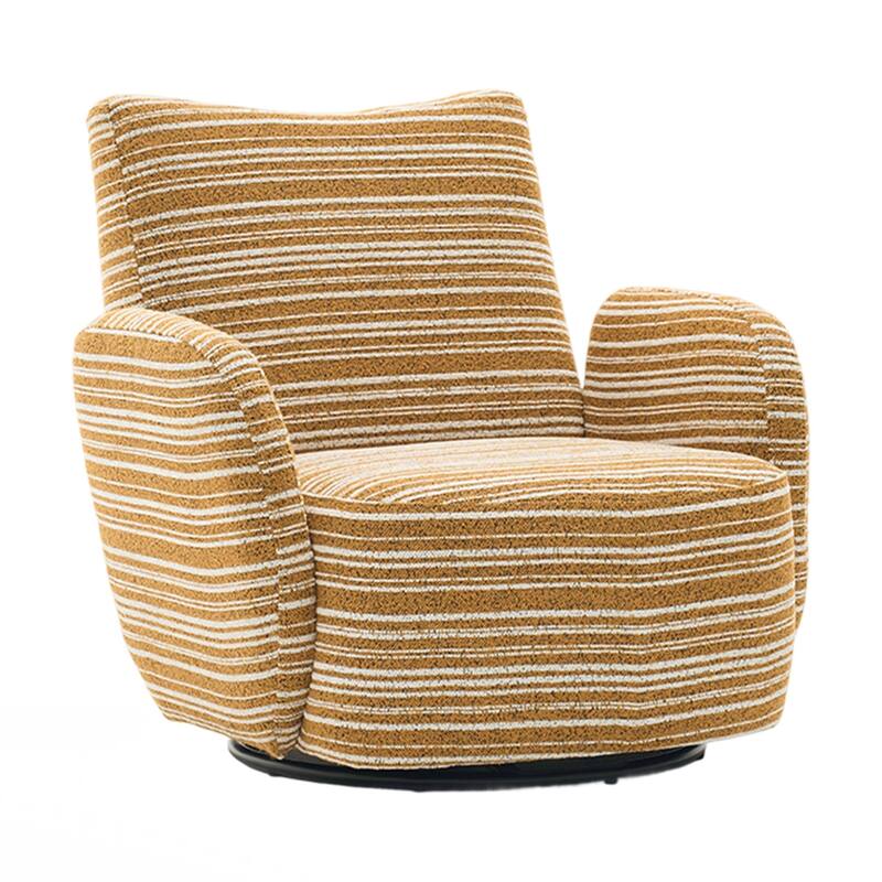 Modern Style 360° Swivel Leisure Chair Fabric Striped Armrest Swivel Chair and metal bracket, suitable for living room, balcony