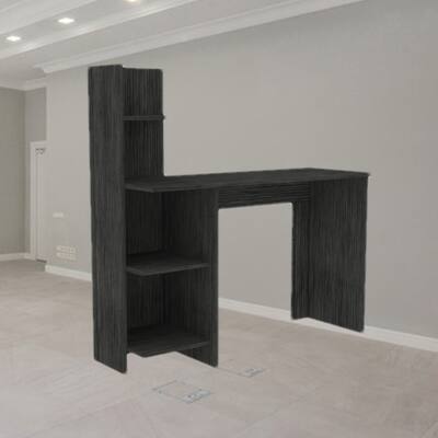 Freestanding Computer Desk with Storage Shelves, Pine Finish, and Contemporary Design for Office or Study