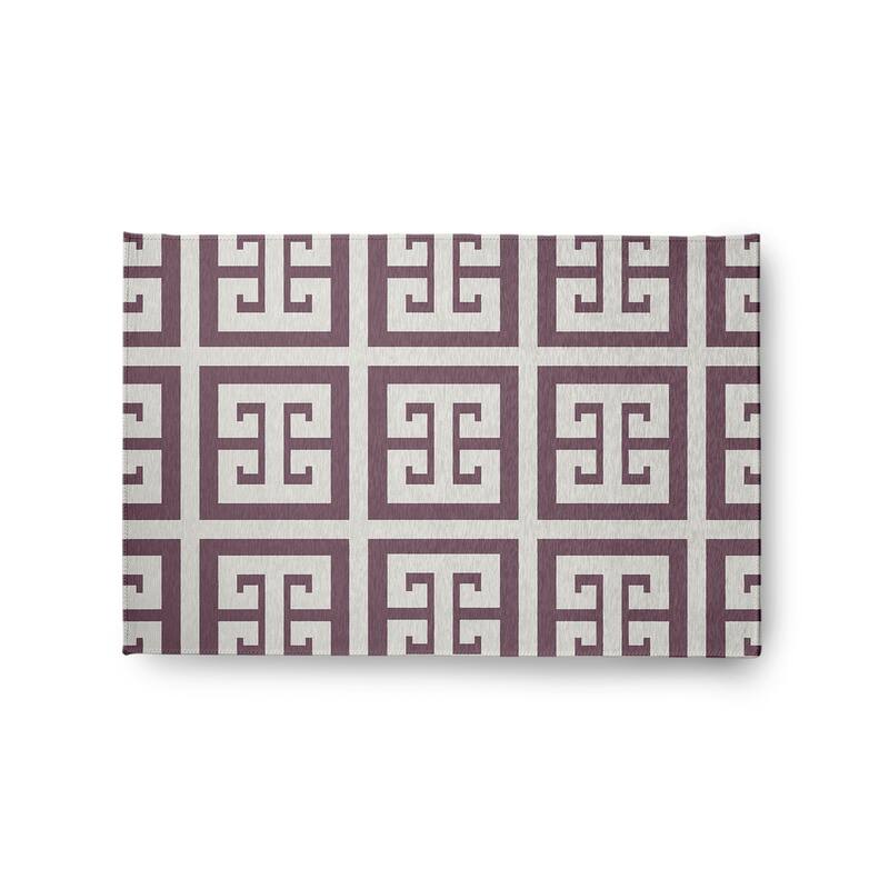 Greek Key Patterned Chenille Rug - Dusty Purple - 2' x 3'